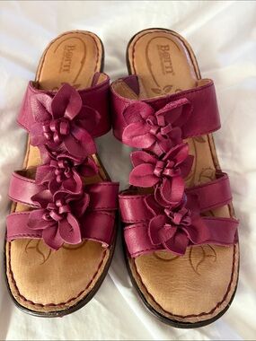 Born Women's Floral Leather Slide Sandals in Berry Plum Ladies size 10